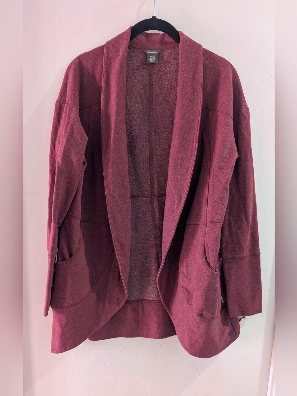 Eddie Bauer Maroon Open-Front Shawl Collar Cocoon Sweater Jacket Size Medium